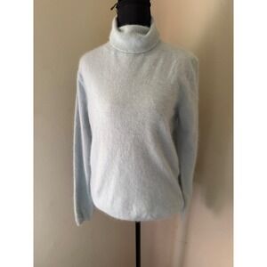 Soft Light Blue Fuzzy Turtleneck Sweater Long Sleeve Cozy Warm Angora Blend